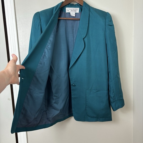 Vintage Evan Picone Silk Teal Green Blazer Lined  Single Breasted Sz 10 Petites‎ - Picture 6 of 15